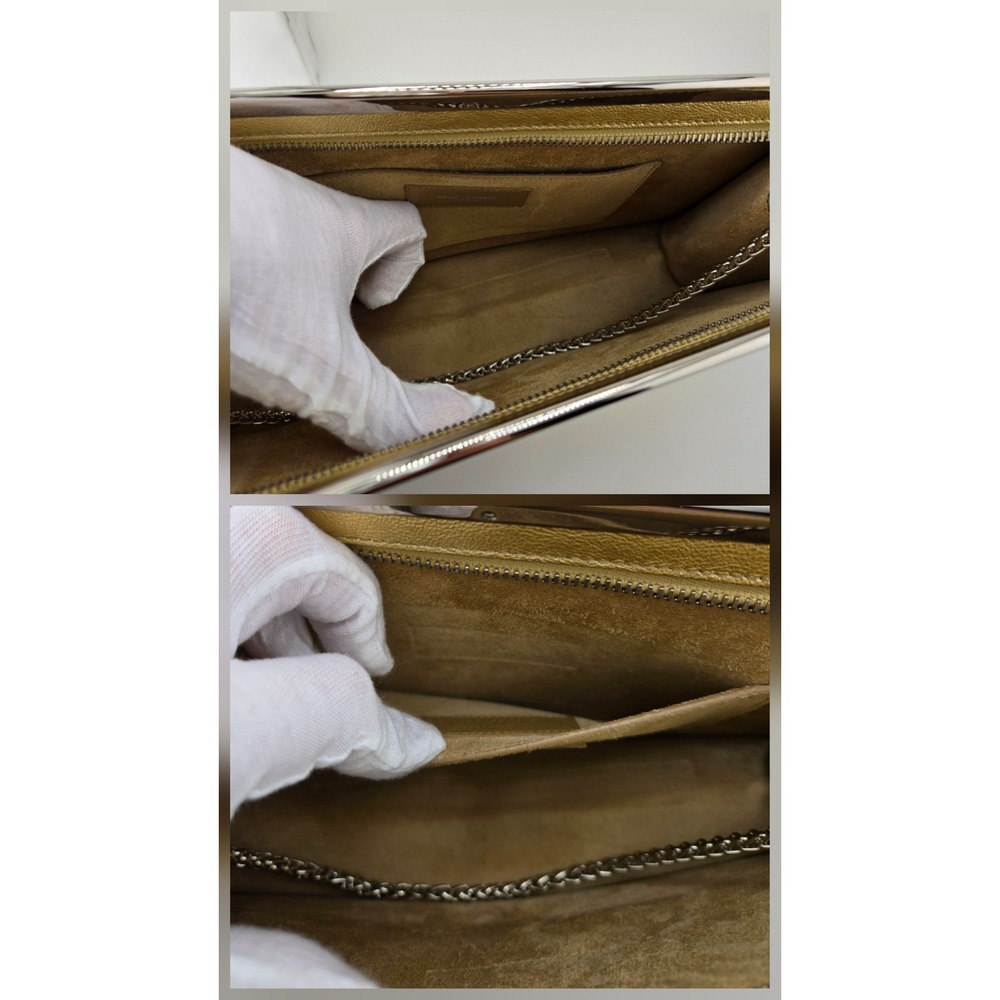 Saint Laurent Luteia Gold Metallic Leather Clutch Bag with Chain COA - Picture 5 of 11